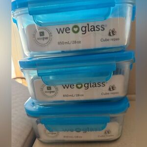 Wean Green Glass Meal Cube with Blue Lids 3pk 28oz freezer, dishwasher safe